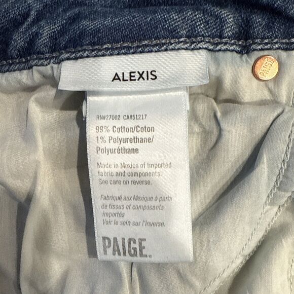 Paige Alexis Button Fly Jeans Womens Size 34 Blue Barrel Leg Lovejoy Distressed - Picture 10 of 14